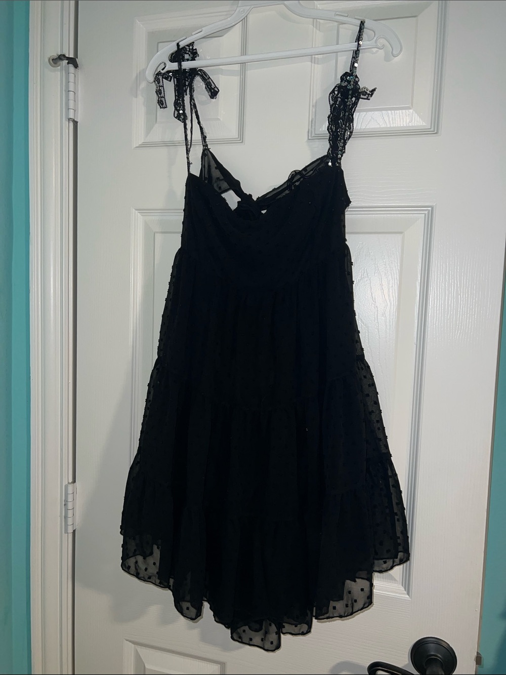Lucy in the Sky Black Mini Dress with Swiss Dot Detail